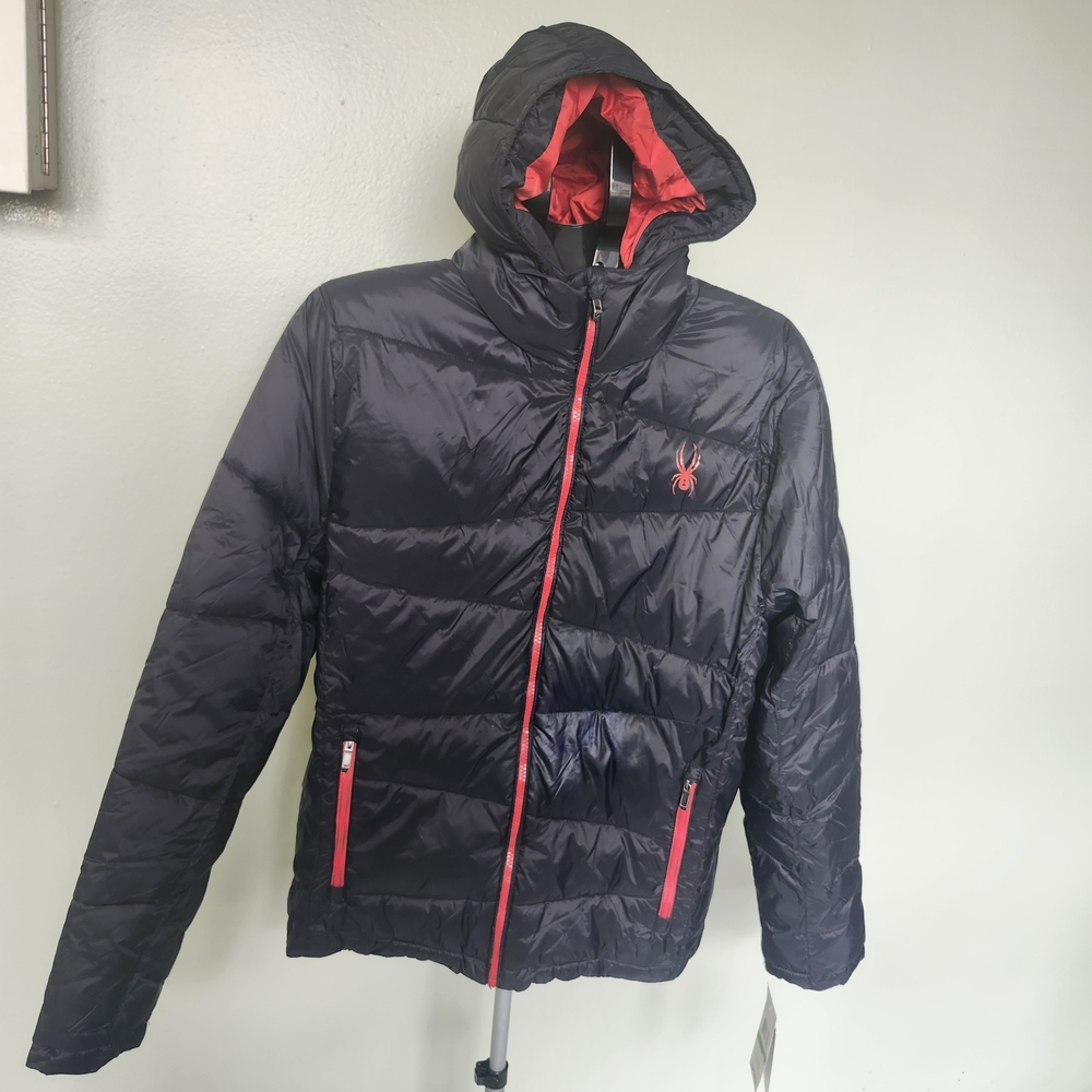 Black and Red Hooded Puffer Jacket